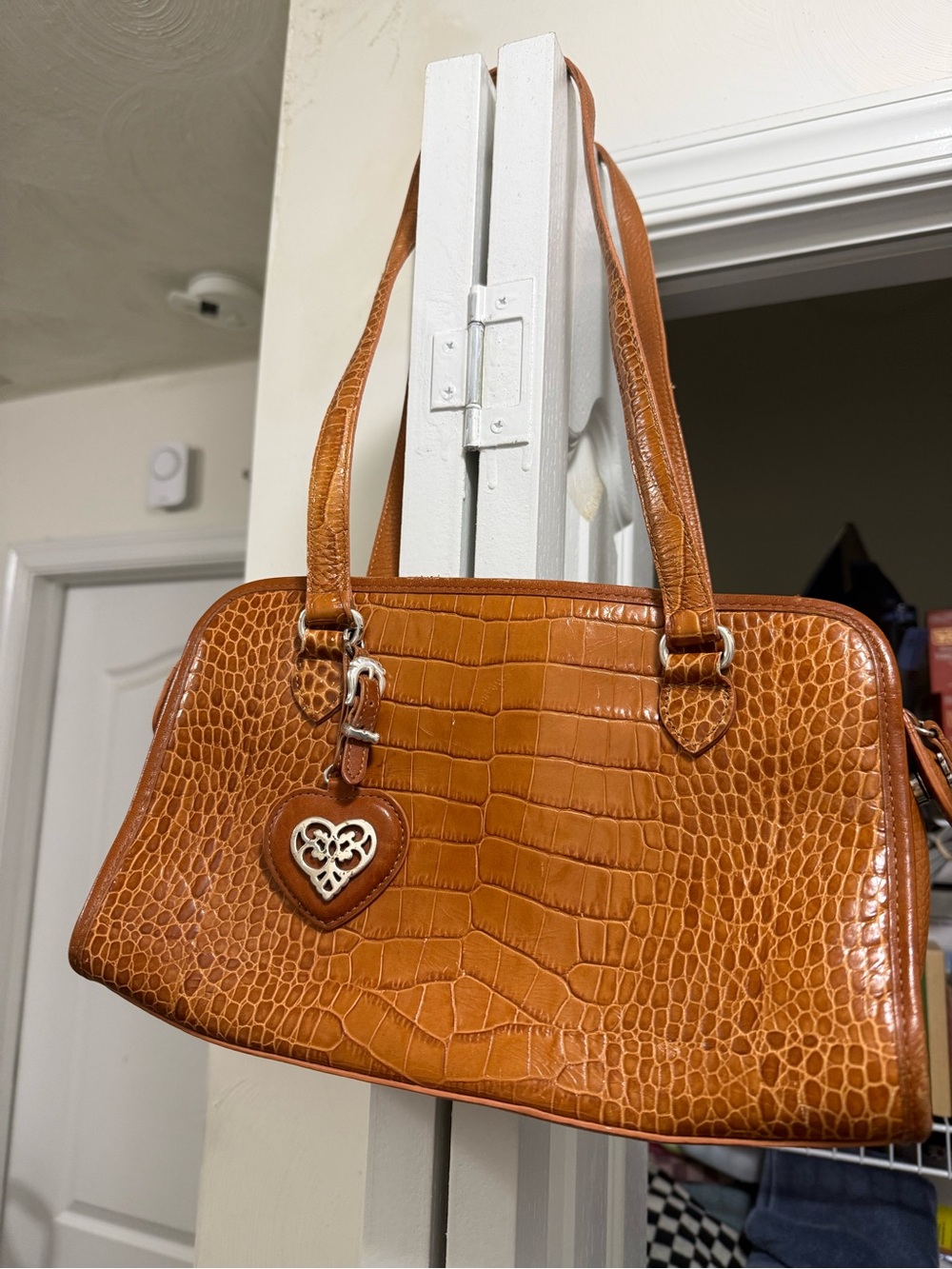 Brighton Croc-Embossed Shoulder Bag in Cognac Brown